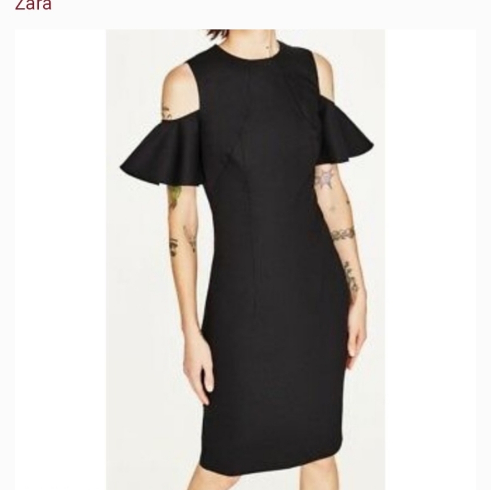 Zara Trafaluc Cold Shoulder Flutter Sleeve Dress